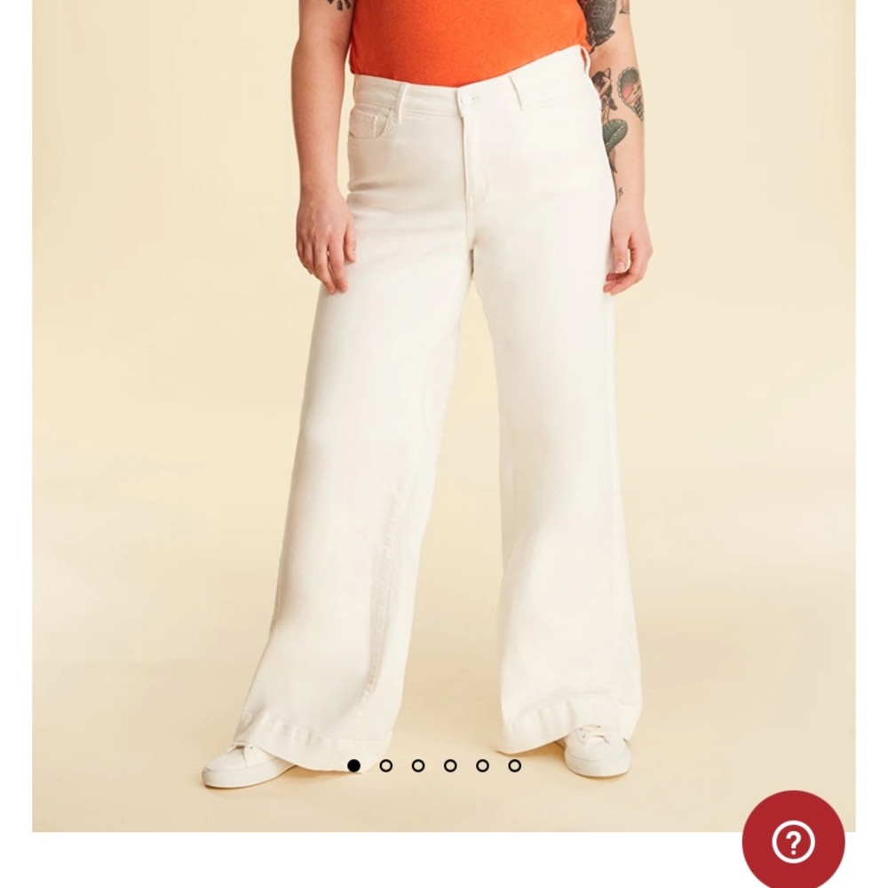 Warp + Weft high rise, wide leg white jeans